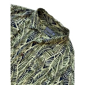 Talbots Mens‎ Silk Linen Blend Short Sleeve Hawaiian Button Up Shirt XL Leaf